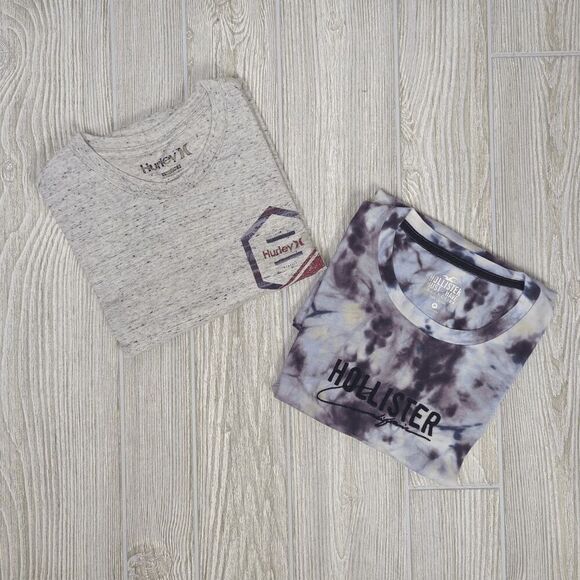 Lot of 2 Men’s Medium T-Shirts Hollister Hurley Short Sleeve Grey Tie Dye - Picture 1 of 8